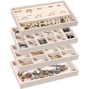 Jewelry Organizer Tray,Stackable Velvet Jewelry Trays,Drawer Inserts Earring